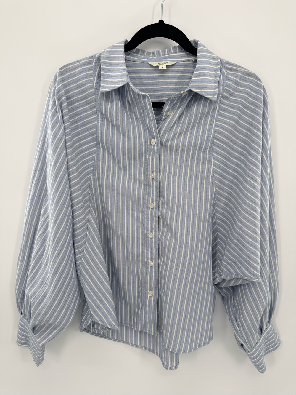 Max Studio London Stripe Dolman Sleeve Button Down Blouse M Coastal Chic - Picture 2 of 10
